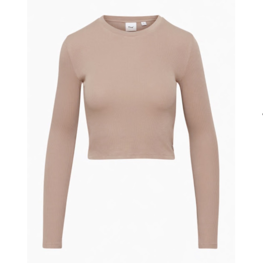 Aritizia TNA HomeStretch Crew Waist Longsleeve in Gd Warm Taupe